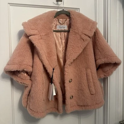 Max Mara Teddy Bear Icon Wool Silk Blend Cape Jacket Coat  M/L Pink NWT - Image 1 of 4