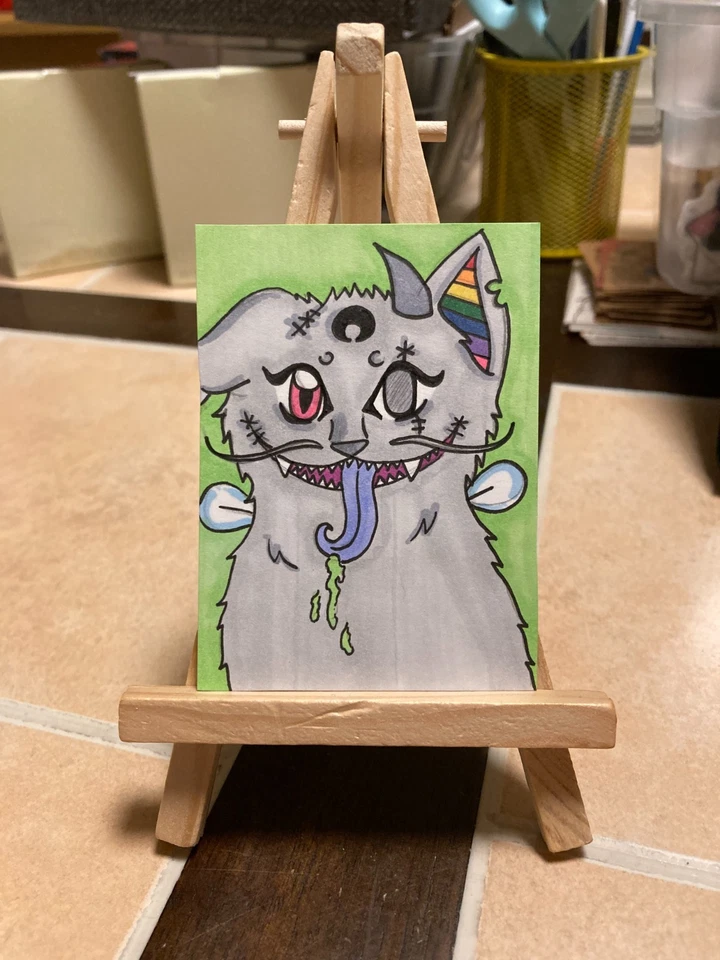 ACEO Original Miniatura Pintura Mini Boceto Arte Tarjeta Gato ATC 18 Foto 1 de 1