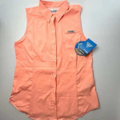NEW Columbia PFG Womens Tamiami Sleeveless Shirt Med Coral Vented Fishing Tank - Image 1 of 4