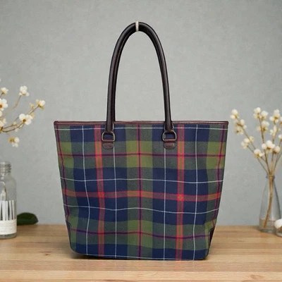 J. Bolso de Mano Crew Grande Verde Azul Marino Lona Cartera con Borde de Cuero Asas Dobles Foto 1 de 4