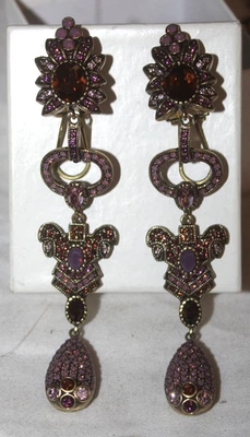 Heidi Daus signed Pierced Earrings Jeweled Rhinestones Long Dangle Drop - Image 1 of 4