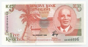 Malawi 5 Kwacha 1-1-1994 Pick 24.b UNC Uncirculated Banknote - Picture 1 of 2