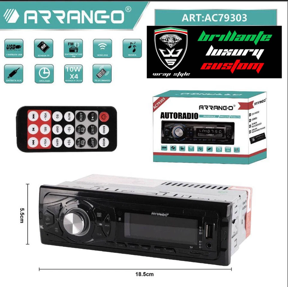 Autoradio Arranco Wireless Usb AC79303 con telecomando bluetooth - Immagine 1 di 1