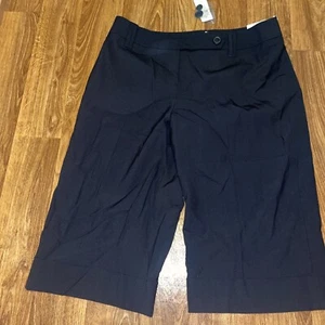Ann Taylor Loft Julie Trouser Black Pinstripe Crop Pants Cuffed Capri Petite 14p - Picture 1 of 3