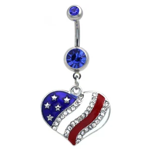 Anillo vientre barra azul real con bandera estadounidense corazón patriótico 4 de julio - Imagen 1 de 2