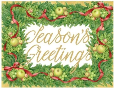 Caspari Boxed Christmas Cards, Apples and Greenery , 15 cards - Image 1 of 2