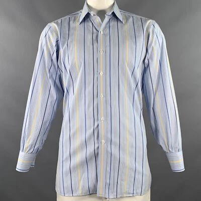 Camisa manga larga de algodón a rayas azul marino amarillo talla L vintage Turnbull & Asser Foto 1 de 4