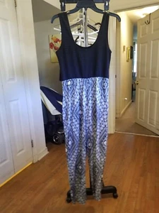 Women's Stoosh Jumpsuit Lrge Slvls Joggers Black White Geo 32"B/25"Ins EUC - Picture 1 of 16