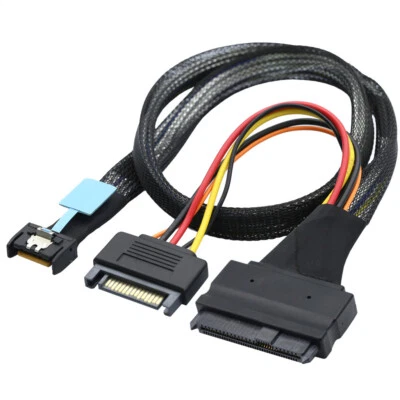 Gen5 MCIO Slimline SFF-8654 4I to U.2 SAS SFF-8639 Cable with SATA 15P Male - Image 1 of 4