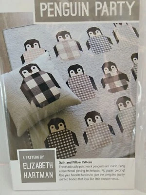 Penguin Party Quilt & Pillow Pattern by Elizabeth Hartman Two Sizes Quilt NIP  - Image 1 of 3