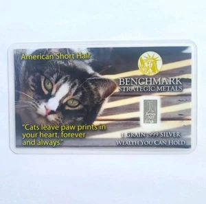 Barra de lingotes de plata fina American Short Hair - 1/15 gramos .999 - Imagen 1 de 3
