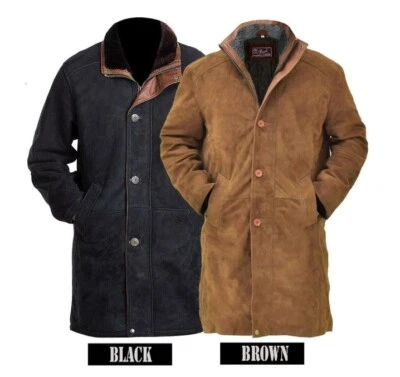 Men's Western American Cowboy Style Genuine Suede Leather Long Coat - image 1 of 2