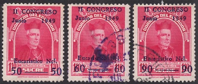 1949 Ecuador - SC# C207-C209 - F - 2nd Eucharistic Cong., Quito -Surcharged-Used - Image 1 of 2