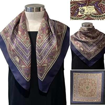 Bufanda Foulard Liberty London púrpura oscuro/rojo/verde cachemira seda sarga 69x 69 cm Foto 1 de 4
