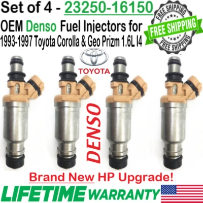 X4 Nuevos inyectores de combustible OEM DENSO HP actualización para Toyota Corolla 1993-1997 1,6 L I4 Foto 1 de 4