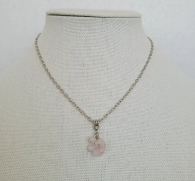 Hecho a mano EE. UU. 16 pulgadas collar de cadena de cuarzo rosa rosa piedras preciosas cuentas racimo Foto 1 de 4