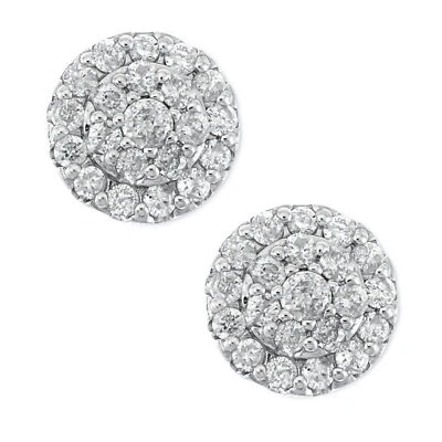 Pendientes circulares redondos de oro blanco de plata de ley 925 con racimo de flores Foto 1 de 4