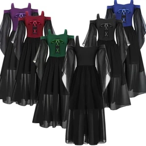 Kids Girls Medieval Renaissance Costumes Gothic Witch Dress Corset Maxi Dresses - Picture 1 of 61