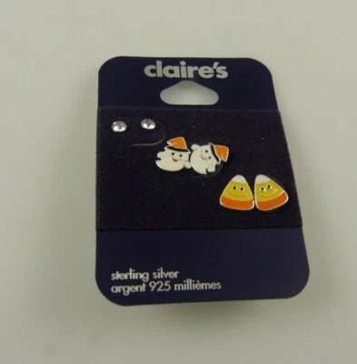 Pendientes de plata esterlina caramelo maíz fantasma Halloween pendientes tachuelas 925 lindo 3 pr Foto 1 de 4