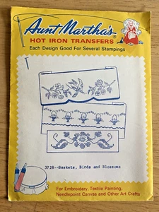 Aunt Martha's Embroidery Hot Iron Transfer Pattern Baskets, Birds Blossoms - A - Picture 1 of 3