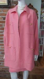 Vtg Salvatore Ferragamo Wool Suit Skirt & Jacket Pink Gold tone Buttons Size 12 - Picture 1 of 8