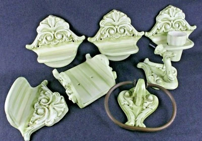 Grande SET 7 Pezzi Accessori per il Bagno Arredamento CERAMICA VINTAGE da Parete - Immagine 1 di 4
