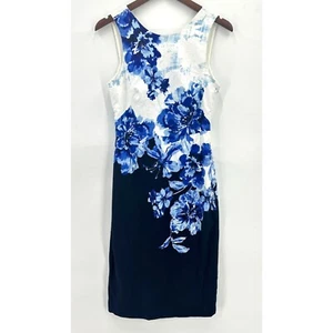 Maeve Anthropologie Dress Womens Sleeveless Sheath Floral Open Back Blue 4 - Picture 1 of 15