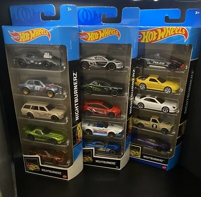 NEW 2020 2021 2022 Hot Wheels Night Burnerz 5 Pack Set Of 3 🆓📦 - Image 1 of 4