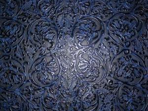 12.5"x16" NAVY/Dark Blue Western Tooled Floral Embossed Cowhide 0.9mm thick #284 - Picture 1 of 2