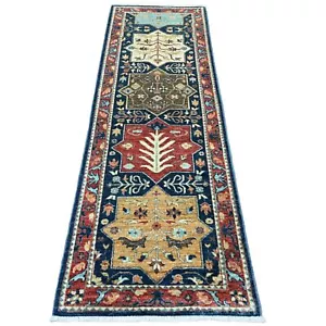 Alfombra de corredor de lana anudada a mano diseño Akstafa azul caucásico 2'7"x7'10" R20980 - Imagen 1 de 6
