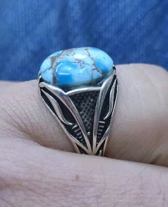 Sinai Turquoise Handmade 925 Sterling Silver Ring فيروز سيناوي Fast FedEx - Picture 1 of 5