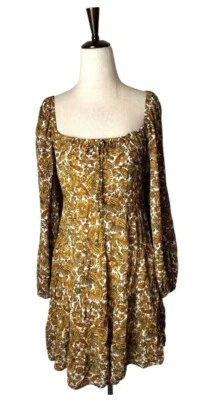 Faithfull The Brand Dress Women 4 Gold Indira Balloon Sleeve Paisley Mini Boho - Image 1 of 4