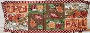 Long Tapestry Table Runner, 12"x70",FALL,HARVEST PATCHWORK, LEAVES & PUMPKINS,HC - Picture 1 of 11