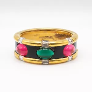 Vintage Angela Kramer gold-tone metal Glass Rhinestone Hinged Bangle (19971D) - Picture 1 of 6