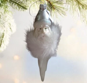Vintage Glass Santa Ornament Vintage White Feather Santa Ornament Glitter Icicle - Picture 1 of 9