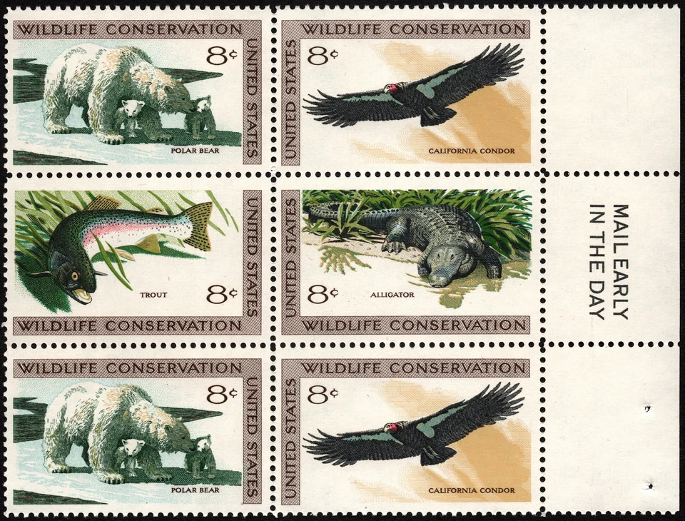 US - 1971- 8 Cents Wildlife Conservation Mail Early Block of 6 # 1427-1430 1430a - Image 1 of 1