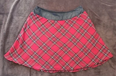 VTG 90s Y2K Ruby Red Plaid Tartan Mini Club Schoolgirl Skirt XS/S A Line Grunge - Image 1 of 4