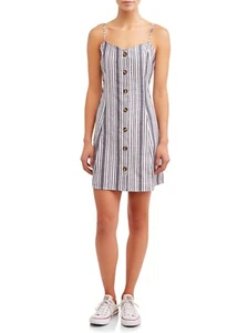 No Comment Juniors' Button Front Cami Dress With Princess Seams, XL - Picture 1 of 3