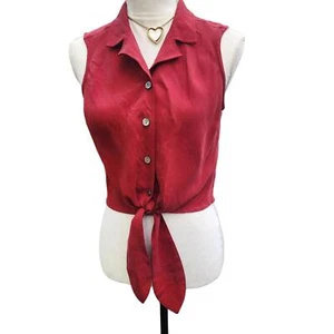 Kate Hill. 90s 100% Silk Button Down Tie Front Sleeveless Blouse. Size: PM - Picture 1 of 8