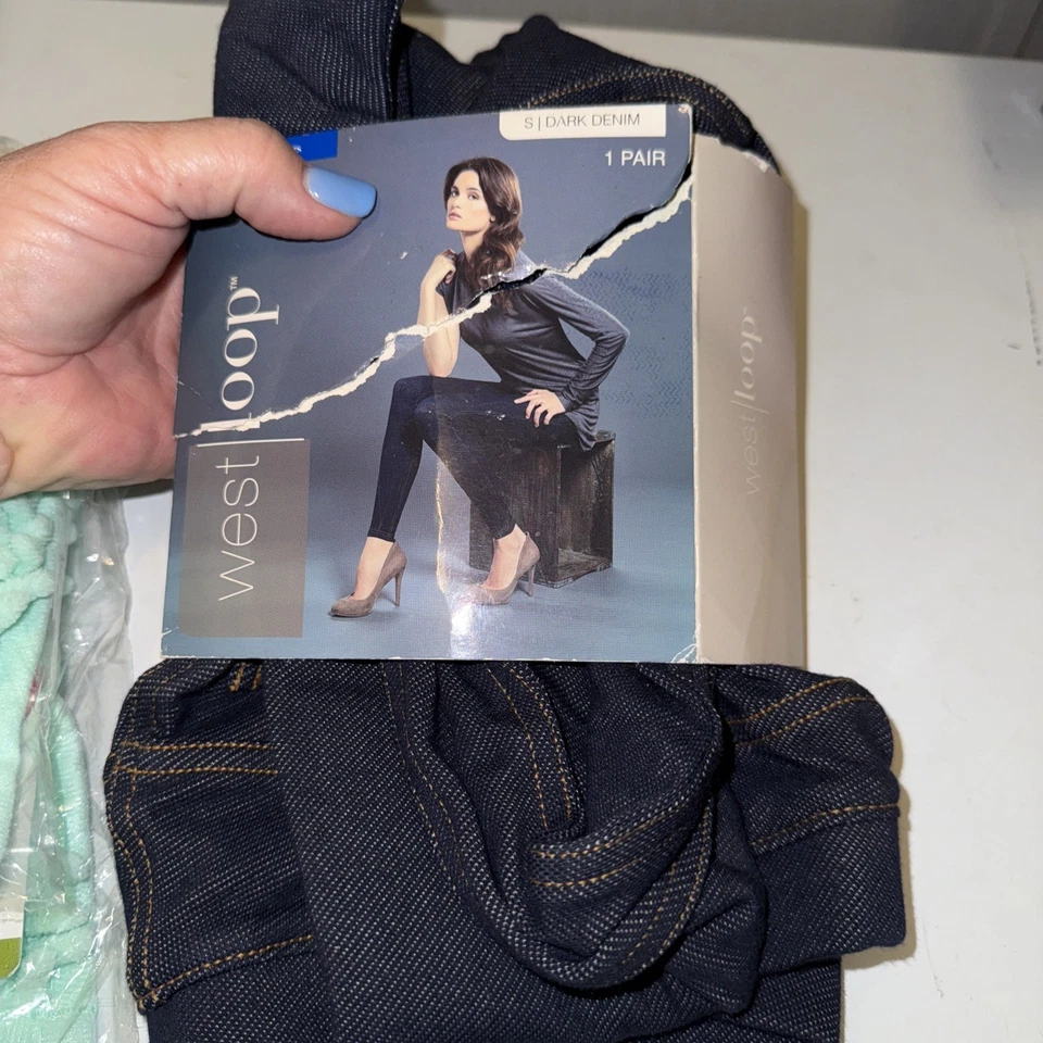 West Loop Dark Denim Leggings Front & Back Pockets S New Package Torn - Image 1 of 1