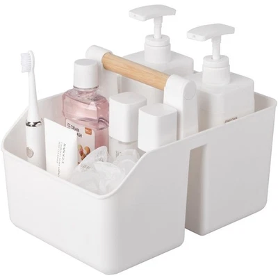 Cesta de carrito de ducha portátil rejomiik con mango de bambú, limpieza de plástico aprox... Foto 1 de 4