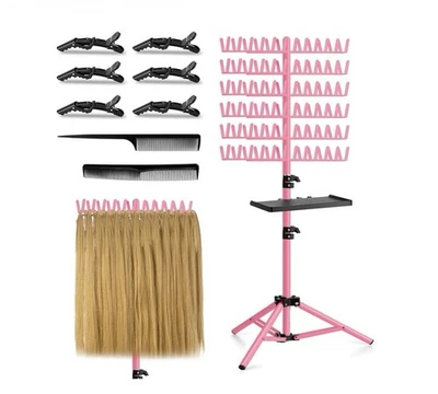 Estante Trenzado para Cabello con Bandeja, 144 Clavijas Ajustable Soporte de Extensión de Cabello de 2 Lados Rosa Foto 1 de 2