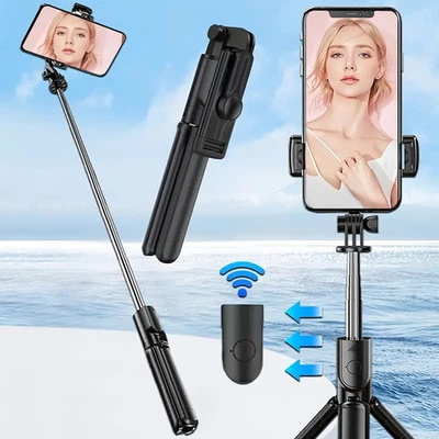 Selfie Stick Stativ, 360° Drehung mit Fernbedienung, Ausziehbarer, Handyhalter - Bild 1 von 4
