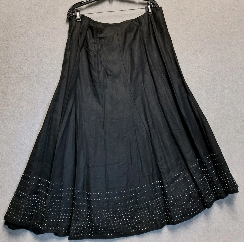 Falda midi talla grande 20 Avenue negra mezcla de lino dobladillo con cuentas boho elegante vintage Foto 1 de 4