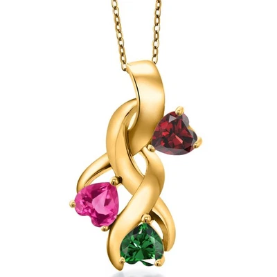 Chapado en Oro Amarillo 18K Plata Granate y Rosa Creado Zafiro y Nano Esmeralda Foto 1 de 4