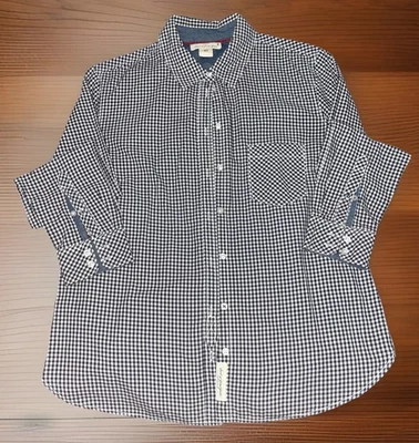 H&M L.O.G.G. Camisa para mujer manga larga azul marino a cuadros botones delanteros talla 12 Foto 1 de 4