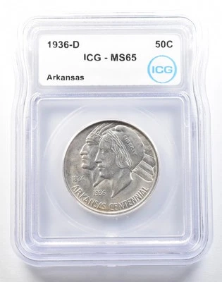 1936-D Arkansas Commemorative Half Dollar MS65 ICG *0126 - Image 1 of 3