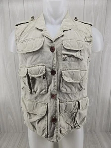 Orvis Vest Mens Large Beige Canvas Fishing Safari Hunting Cargo Pockets - Picture 1 of 11