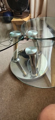 Glass & chrome rotating / swivel / extendable coffee table - Image 1 of 4