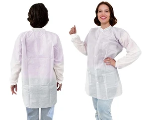 Disposable Lab Coats 40" Long 100ct White Adult Work Gowns Medium SMS 40 gsm PPE - Picture 1 of 9